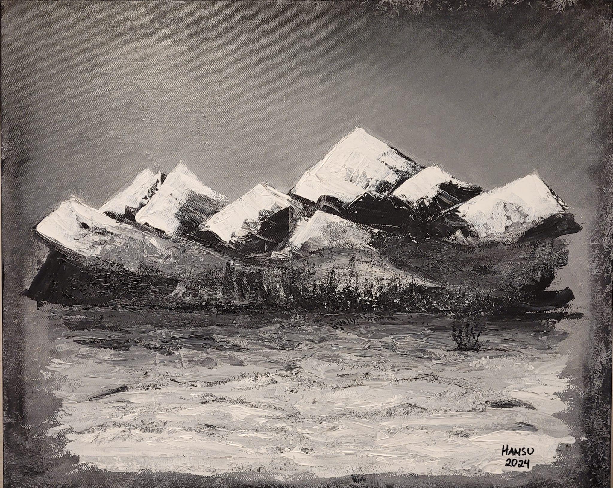 Grey mountain Akryl på duk, blandteknik